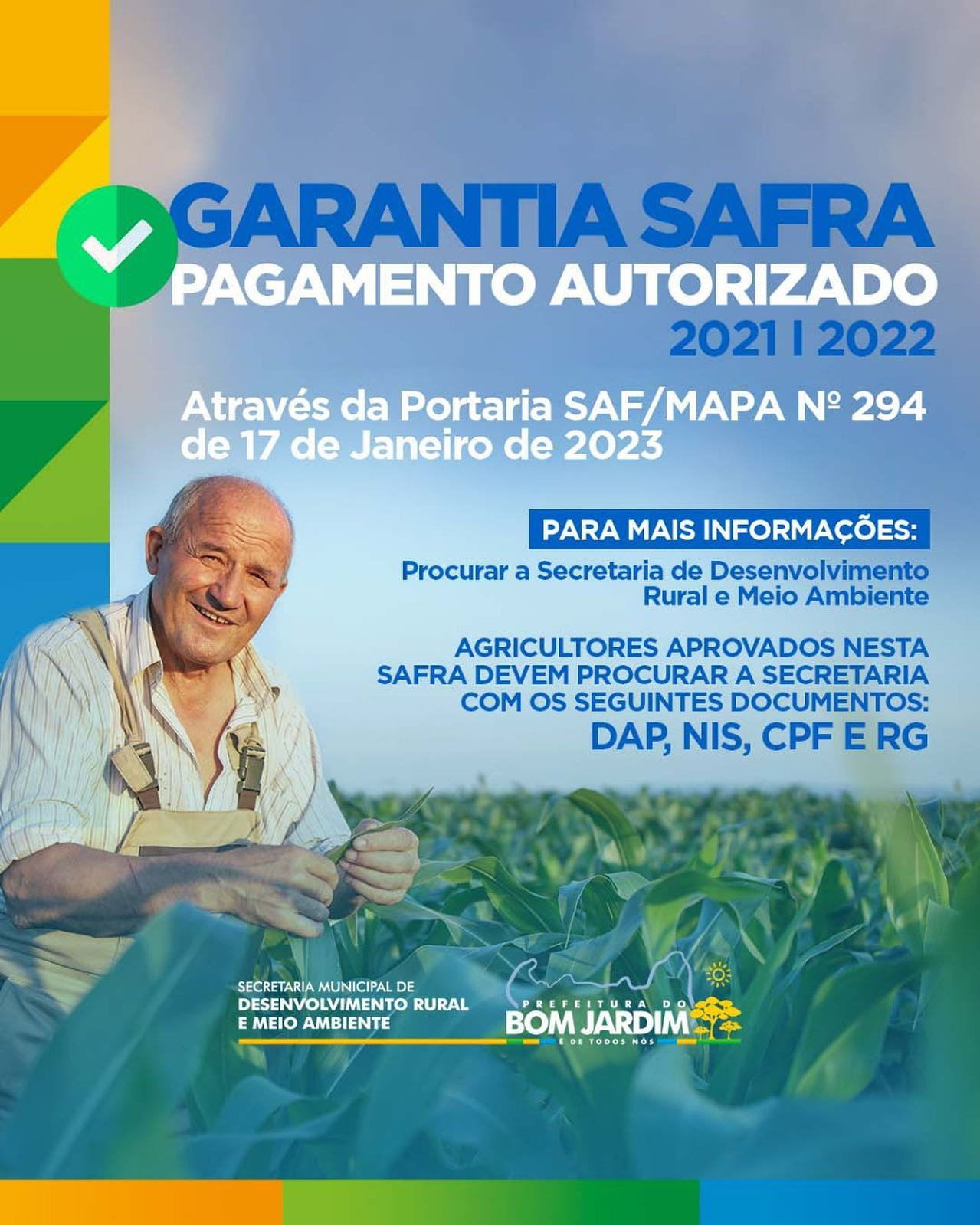 GARANTIA SAFRA – PAGAMENTO AUTORIZADO – Prefeitura Municipal de Bom Jardim